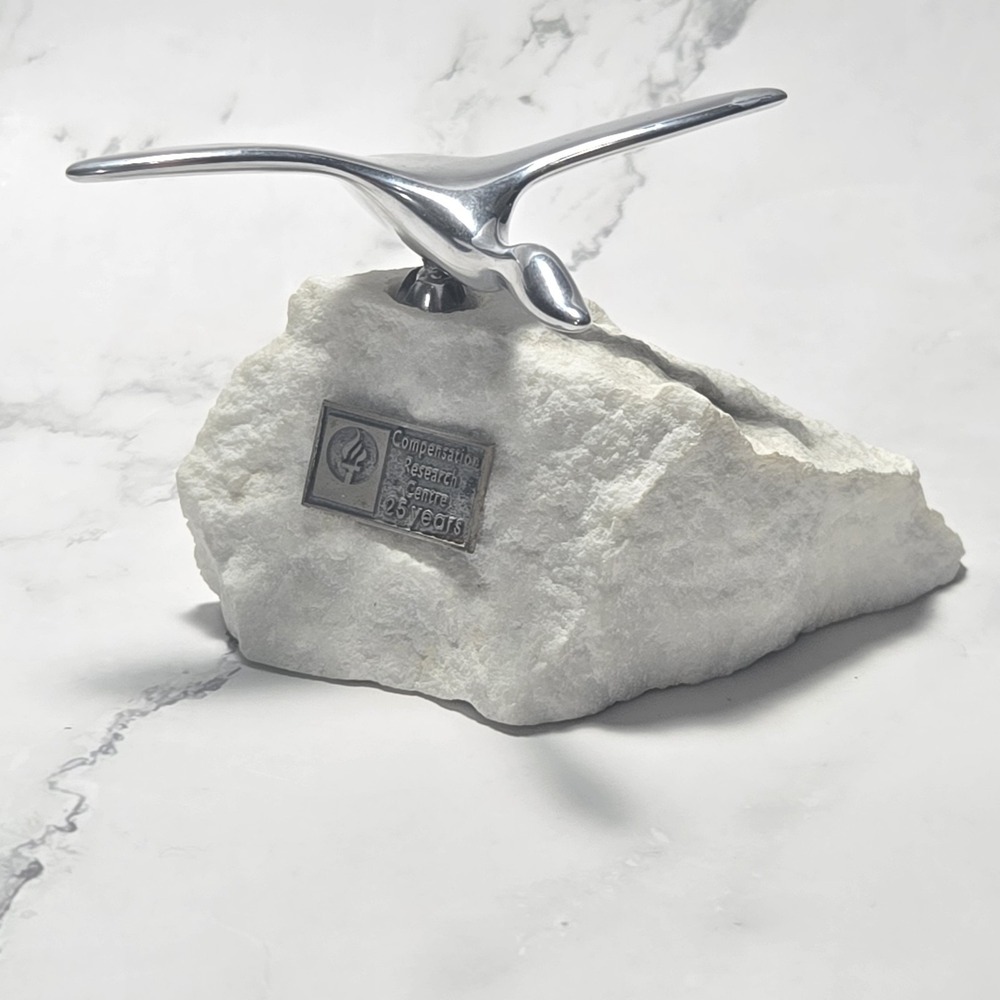 Vintage Hoselton Aluminum Bird Sculpture on Stone Base Made in Canada SIGNED 999